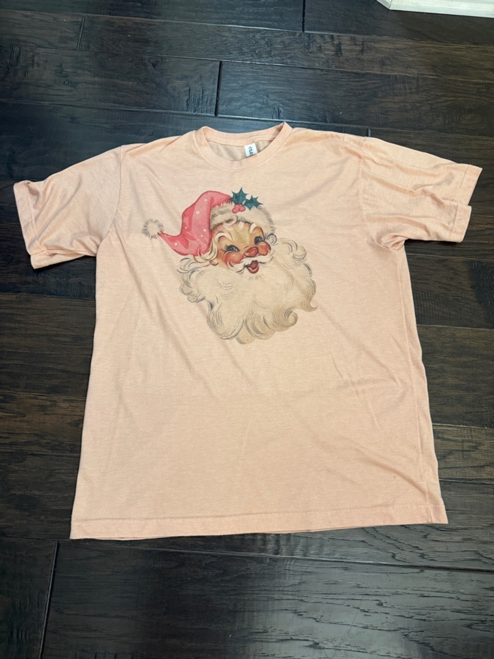 Vintage-Style Pink Santa Graphic Tee - Women’s Short Sleeve